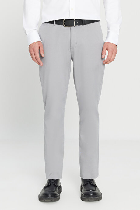Slim Fit Dar Kesim Yan Cep Pamuklu Esnek Gri Chino Pantolon resmi