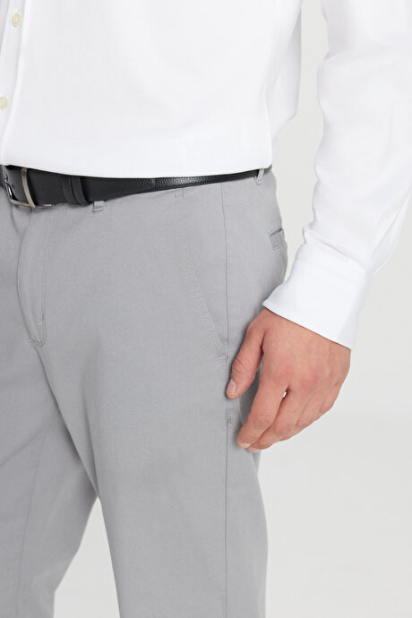 Slim Fit Dar Kesim Yan Cep Pamuklu Esnek Gri Chino Pantolon resmi