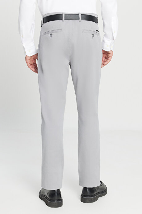Slim Fit Dar Kesim Yan Cep Pamuklu Esnek Gri Chino Pantolon resmi