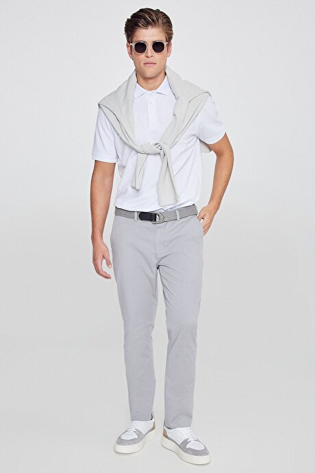 Slim Fit Dar Kesim Yan Cep Pamuklu Esnek Gri Chino Pantolon resmi