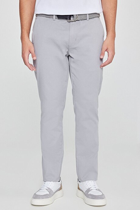 Slim Fit Dar Kesim Yan Cep Pamuklu Esnek Gri Chino Pantolon resmi