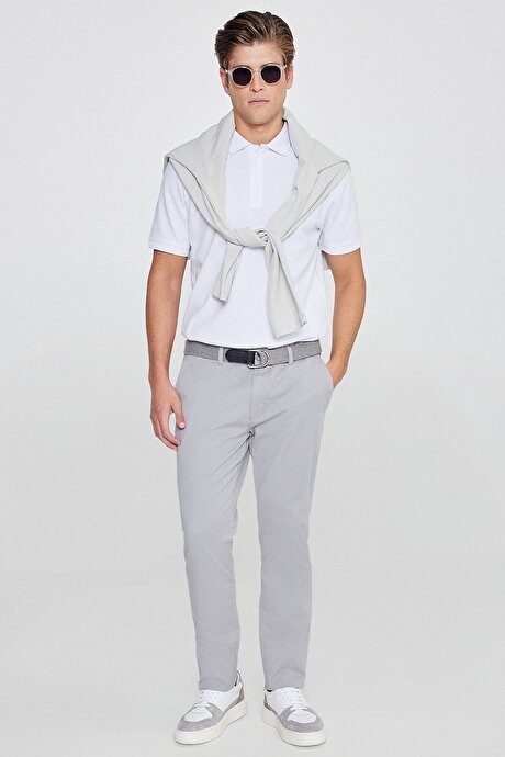 Slim Fit Dar Kesim Yan Cep Pamuklu Esnek Gri Chino Pantolon resmi