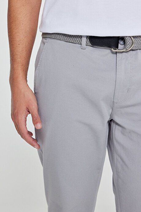 Slim Fit Dar Kesim Yan Cep Pamuklu Esnek Gri Chino Pantolon resmi