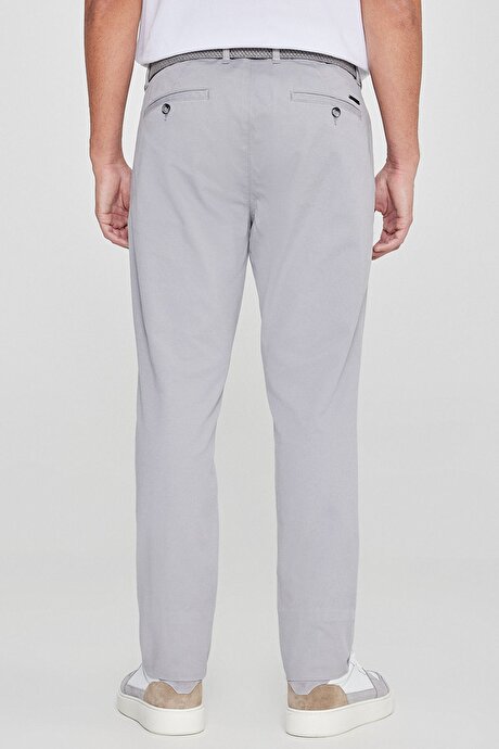 Slim Fit Dar Kesim Yan Cep Pamuklu Esnek Gri Chino Pantolon resmi