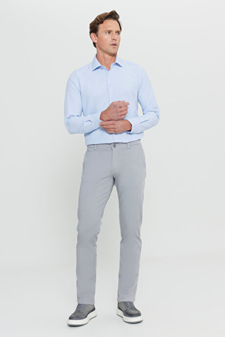 Slim Fit Dar Kesim Yan Cep Pamuklu Esnek Gri Chino Pantolon resmi