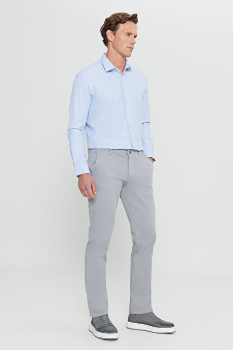 Slim Fit Dar Kesim Yan Cep Pamuklu Esnek Gri Chino Pantolon resmi