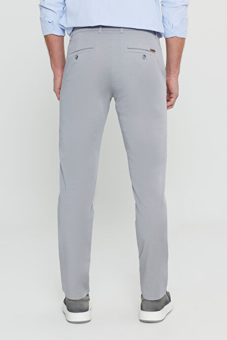 Slim Fit Dar Kesim Yan Cep Pamuklu Esnek Gri Chino Pantolon resmi