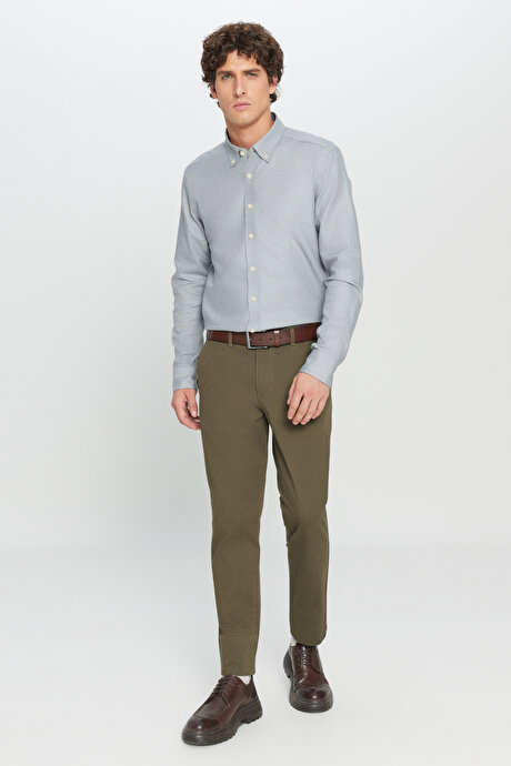 Slim Fit Dar Kesim Yan Cep Pamuklu Esnek Haki Chino Pantolon resmi