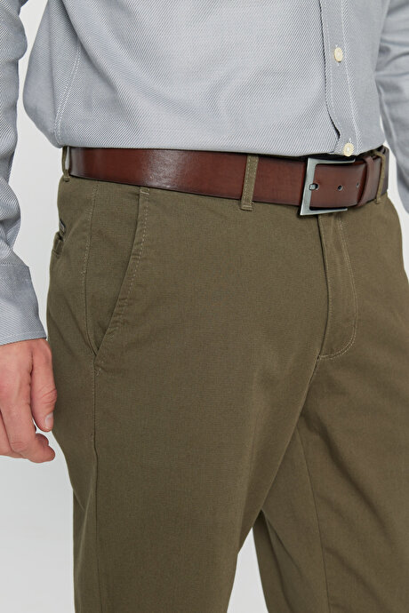 Slim Fit Dar Kesim Yan Cep Pamuklu Esnek Haki Chino Pantolon resmi