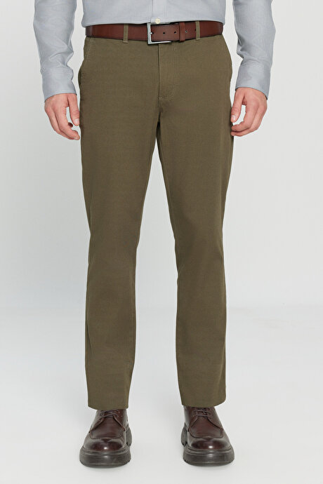 Slim Fit Dar Kesim Yan Cep Pamuklu Esnek Haki Chino Pantolon resmi