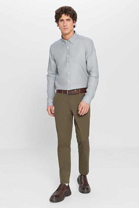 Slim Fit Dar Kesim Yan Cep Pamuklu Esnek Haki Chino Pantolon resmi