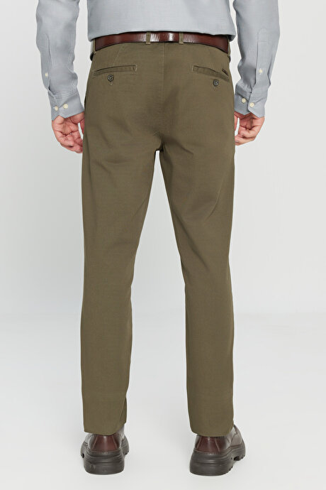 Slim Fit Dar Kesim Yan Cep Pamuklu Esnek Haki Chino Pantolon