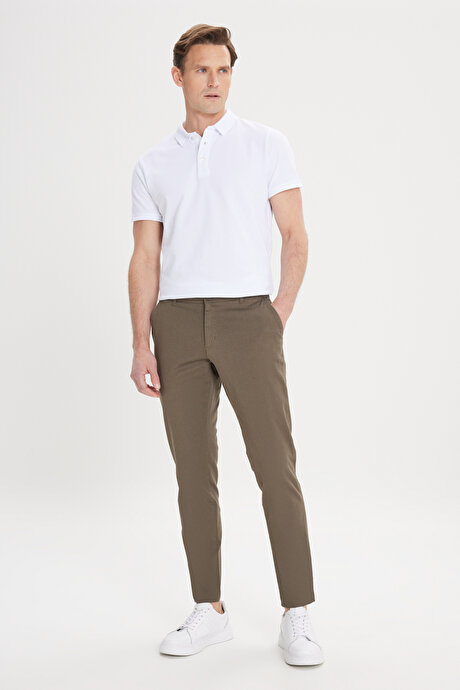 Slim Fit Dar Kesim Yan Cep Pamuklu Esnek Haki Chino Pantolon resmi
