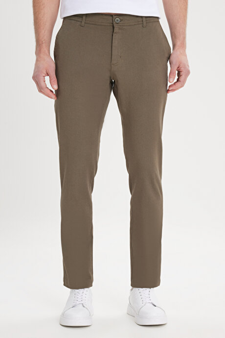 Slim Fit Dar Kesim Yan Cep Pamuklu Esnek Haki Chino Pantolon resmi