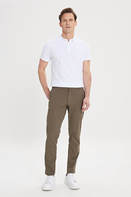 Slim Fit Dar Kesim Yan Cep Pamuklu Esnek Haki Chino Pantolon resmi