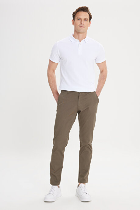 Slim Fit Dar Kesim Yan Cep Pamuklu Esnek Haki Chino Pantolon resmi