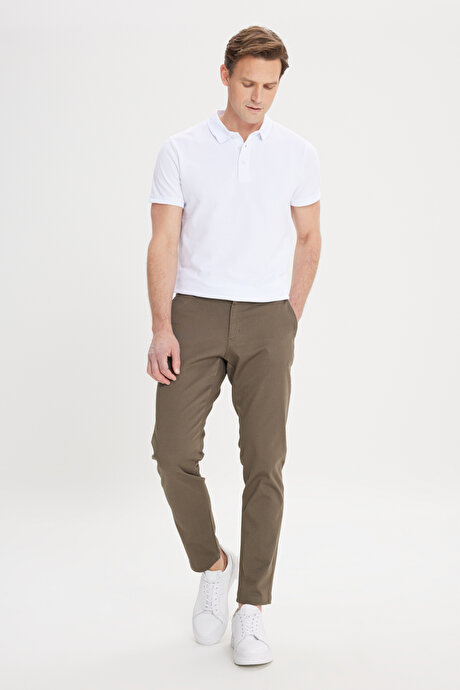 Slim Fit Dar Kesim Yan Cep Pamuklu Esnek Haki Chino Pantolon resmi