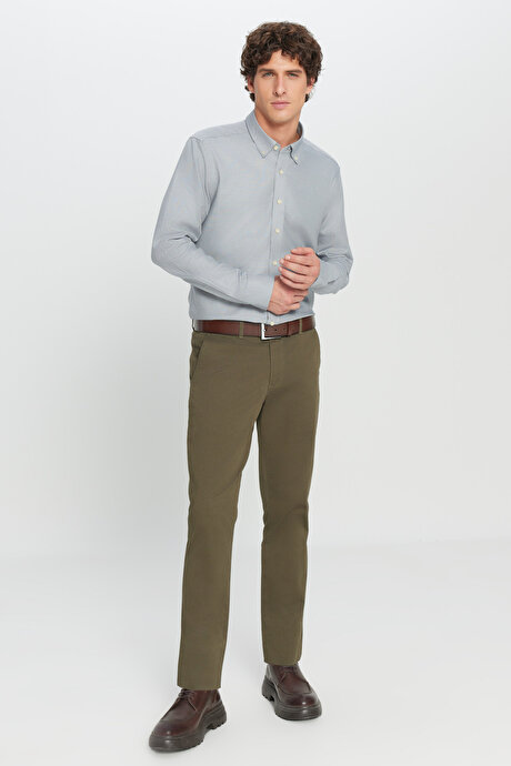Slim Fit Dar Kesim Yan Cep Pamuklu Esnek Haki Chino Pantolon resmi