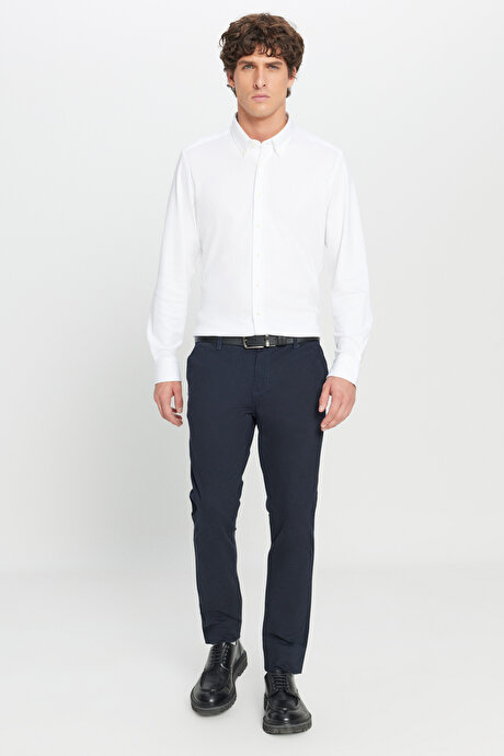 Slim Fit Dar Kesim Yan Cep Pamuklu Esnek Lacivert Chino Pantolon resmi