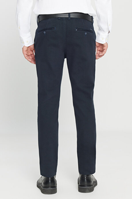 Slim Fit Dar Kesim Yan Cep Pamuklu Esnek Lacivert Chino Pantolon resmi