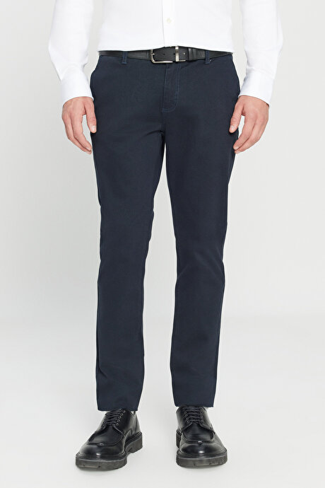 Slim Fit Dar Kesim Yan Cep Pamuklu Esnek Lacivert Chino Pantolon resmi