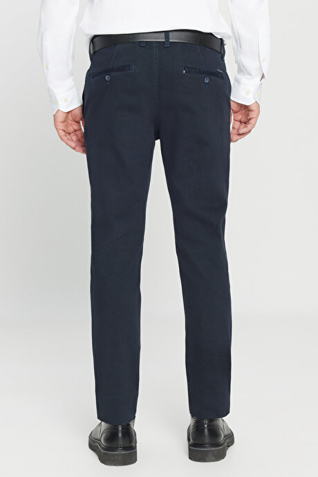 Slim Fit Dar Kesim Yan Cep Pamuklu Esnek Lacivert Chino Pantolon
