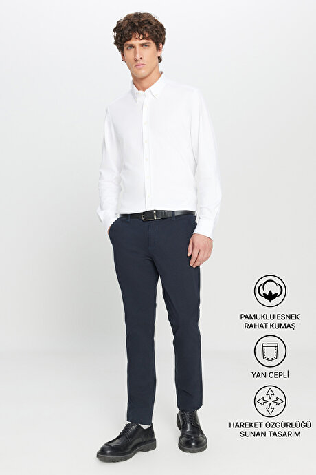 Slim Fit Dar Kesim Yan Cep Pamuklu Esnek Lacivert Chino Pantolon resmi