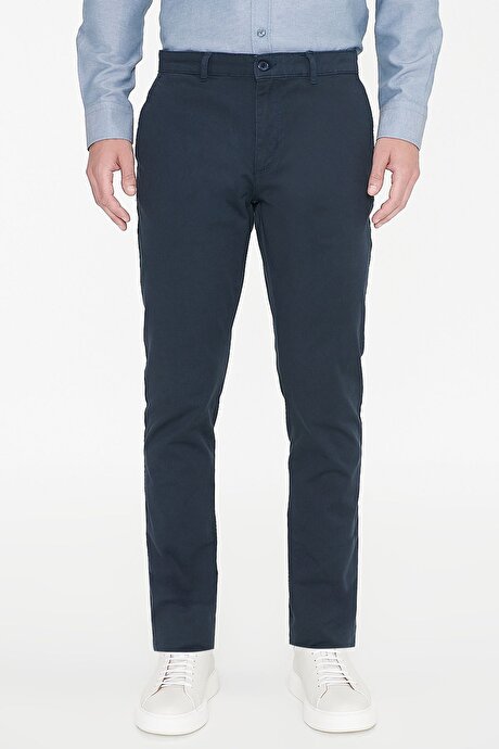 Slim Fit Dar Kesim Yan Cep Pamuklu Esnek Lacivert Chino Pantolon resmi