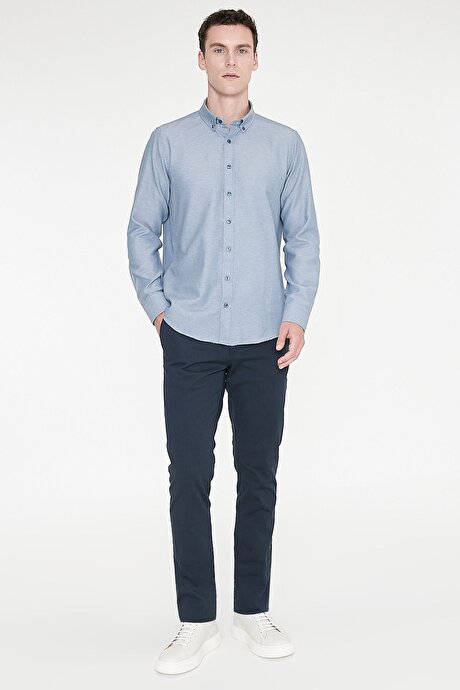Slim Fit Dar Kesim Yan Cep Pamuklu Esnek Lacivert Chino Pantolon resmi