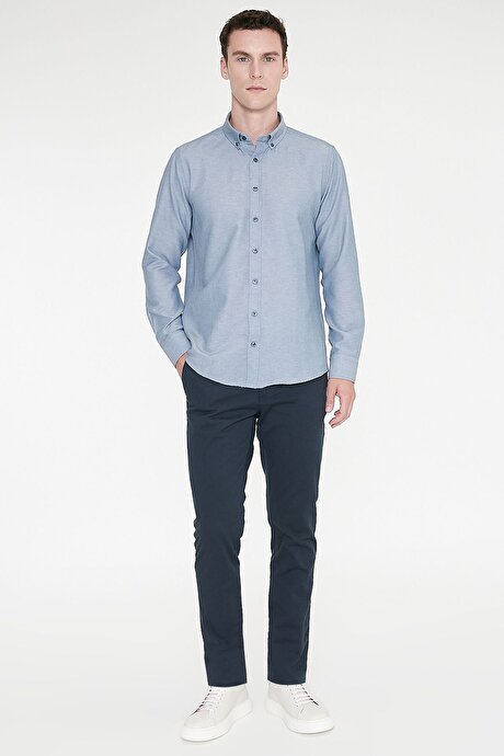 Slim Fit Dar Kesim Yan Cep Pamuklu Esnek Lacivert Chino Pantolon resmi