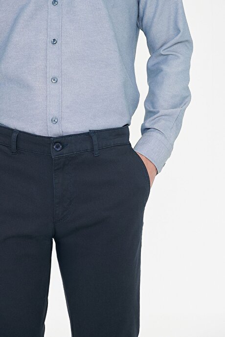 Slim Fit Dar Kesim Yan Cep Pamuklu Esnek Lacivert Chino Pantolon resmi