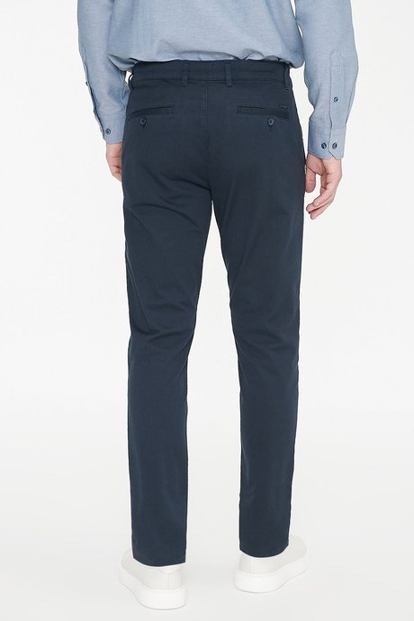 Slim Fit Dar Kesim Yan Cep Pamuklu Esnek Lacivert Chino Pantolon resmi