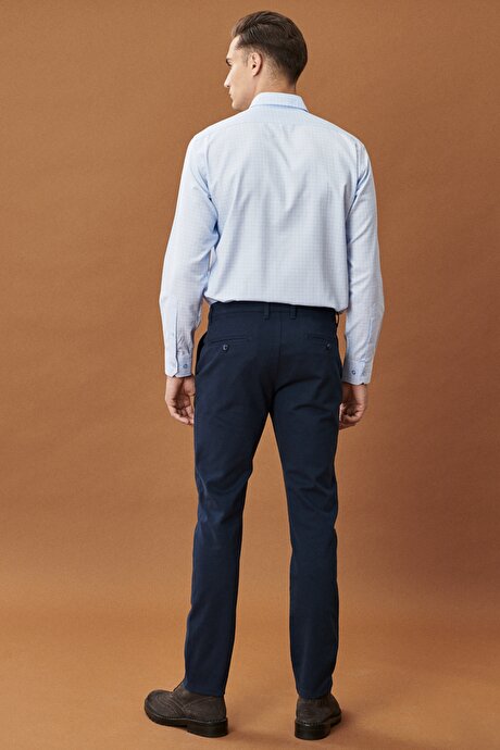 Slim Fit Dar Kesim Pamuklu Esnek Lacivert Chino Pantolon resmi