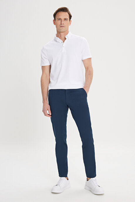 Slim Fit Dar Kesim Yan Cep Pamuklu Esnek Lacivert Chino Pantolon resmi