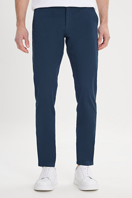 Slim Fit Dar Kesim Yan Cep Pamuklu Esnek Lacivert Chino Pantolon resmi