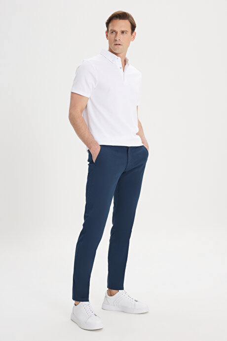 Slim Fit Dar Kesim Yan Cep Pamuklu Esnek Lacivert Chino Pantolon resmi
