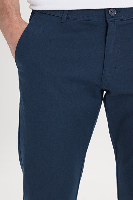 Slim Fit Dar Kesim Yan Cep Pamuklu Esnek Lacivert Chino Pantolon resmi