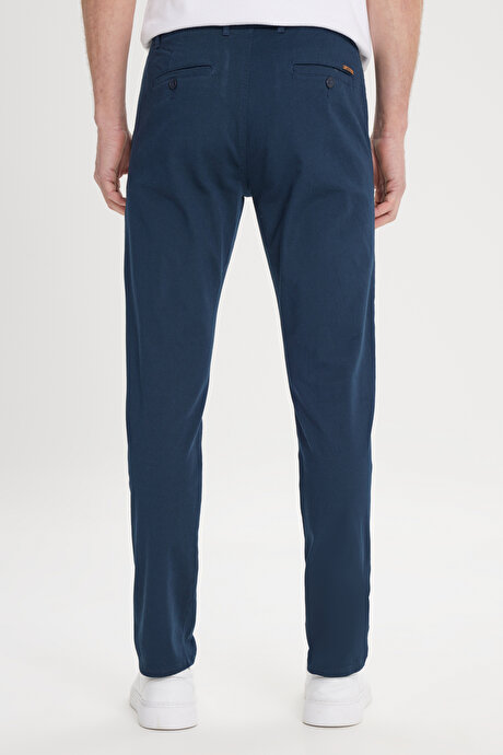 Slim Fit Dar Kesim Yan Cep Pamuklu Esnek Lacivert Chino Pantolon resmi