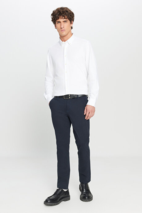 Slim Fit Dar Kesim Yan Cep Pamuklu Esnek Lacivert Chino Pantolon resmi