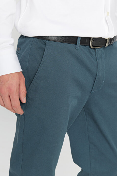Slim Fit Dar Kesim Yan Cep Pamuklu Esnek Petrol Chino Pantolon resmi