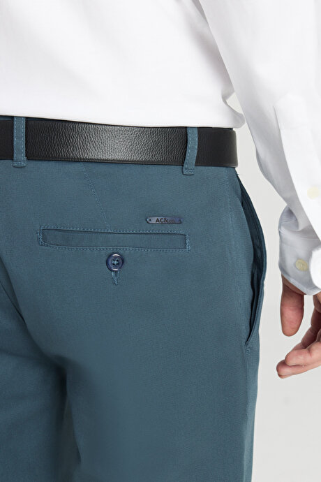 Slim Fit Dar Kesim Yan Cep Pamuklu Esnek Petrol Chino Pantolon resmi