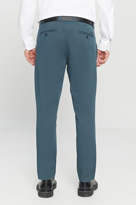 Slim Fit Dar Kesim Yan Cep Pamuklu Esnek Petrol Chino Pantolon resmi