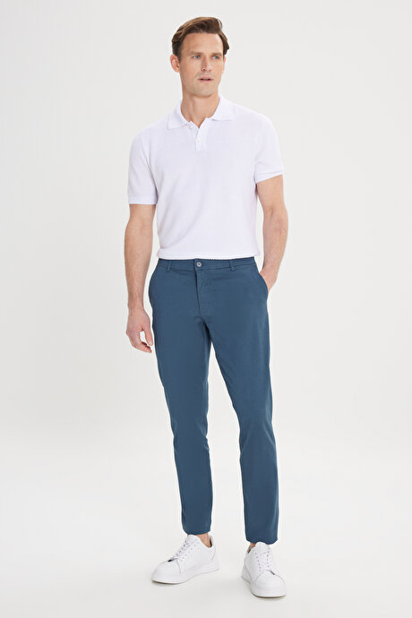 Slim Fit Dar Kesim Yan Cep Pamuklu Esnek Petrol Chino Pantolon resmi
