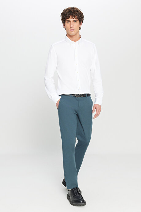 Slim Fit Dar Kesim Yan Cep Pamuklu Esnek Petrol Chino Pantolon resmi