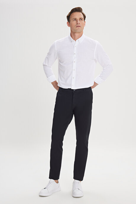 Slim Fit Dar Kesim Yan Cep Pamuklu Esnek Siyah Chino Pantolon resmi