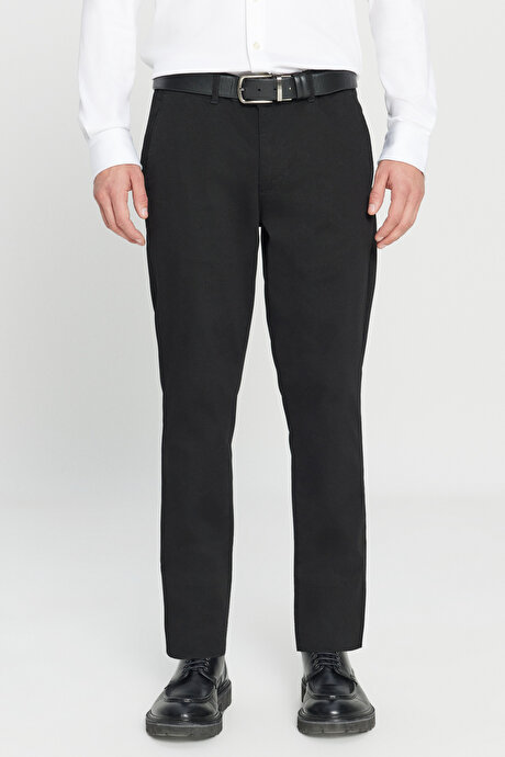 Slim Fit Dar Kesim Yan Cep Pamuklu Esnek Siyah Chino Pantolon resmi