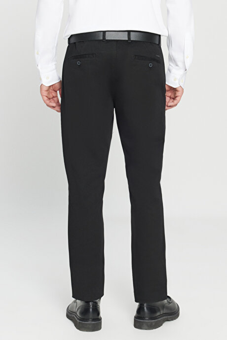Slim Fit Dar Kesim Yan Cep Pamuklu Esnek Siyah Chino Pantolon resmi