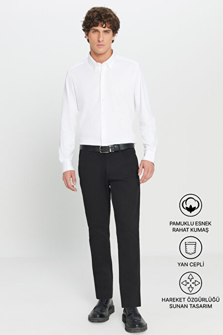 Slim Fit Dar Kesim Yan Cep Pamuklu Esnek Siyah Chino Pantolon resmi