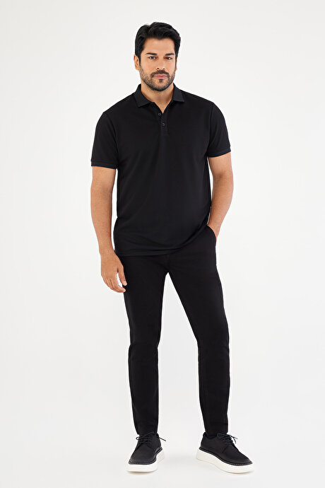 Slim Fit Dar Kesim Yan Cep Pamuklu Esnek Siyah Chino Pantolon resmi