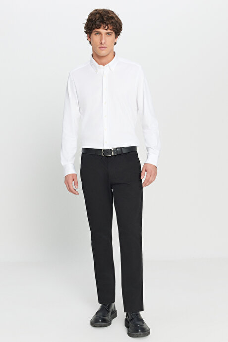 Slim Fit Dar Kesim Yan Cep Pamuklu Esnek Siyah Chino Pantolon resmi